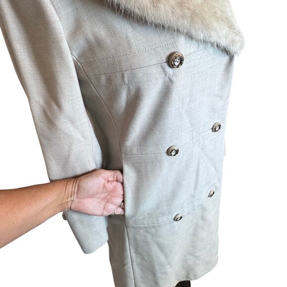 VINTAGE 1950’s YouthCraft Beige Womens Wool Long Coat Mink Fur Collar ILGUW Sz S - Picture 5 of 15